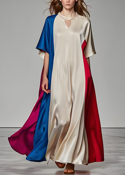 Colorblock Patchwork Loose Silk Dresses Summer