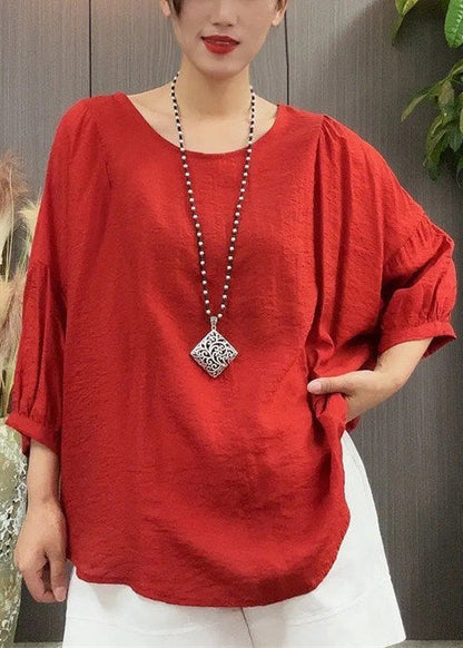 Green Ruffled Lace Up Linen T Shirt Batwing Sleeve