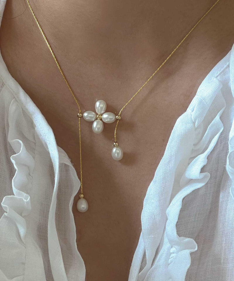 Classy Gold Metal Pearl Adjustable Pendant Necklace