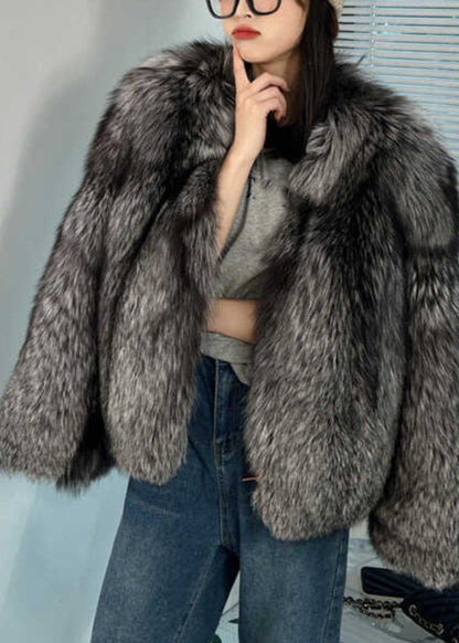 Stylish Black Grey Leather and Fur Coats Winter
