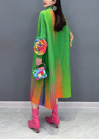 Green O Neck Decorated Cotton Dress Spring