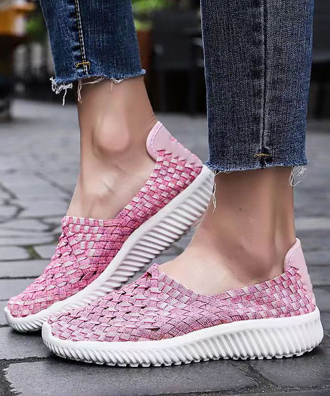 Pink Flat Shoes Knit Fabric Handmade Splicing Soofairy Shoes-20251