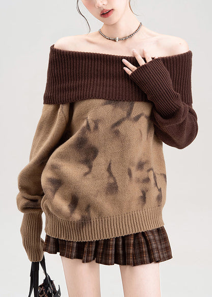 Red Cold Shoulder Patchwork Knit Sweaters Spring