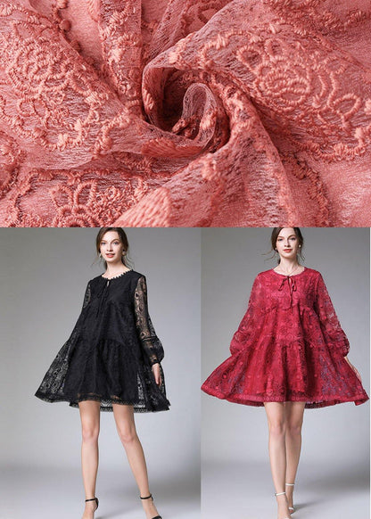 Classy Pink Spring Lace Party Dress Long Sleeve