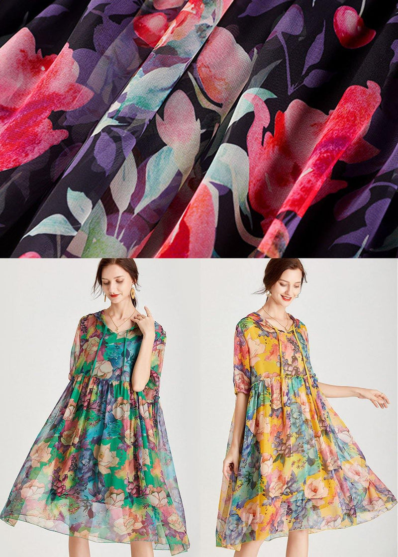 Organic Yellow Patchwork Print Summer Chiffon Dresses