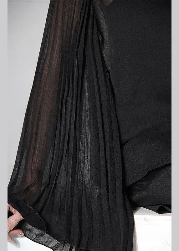 Fitted Black Peter Pan Collar Flare Sleeve Summer Shirt Top