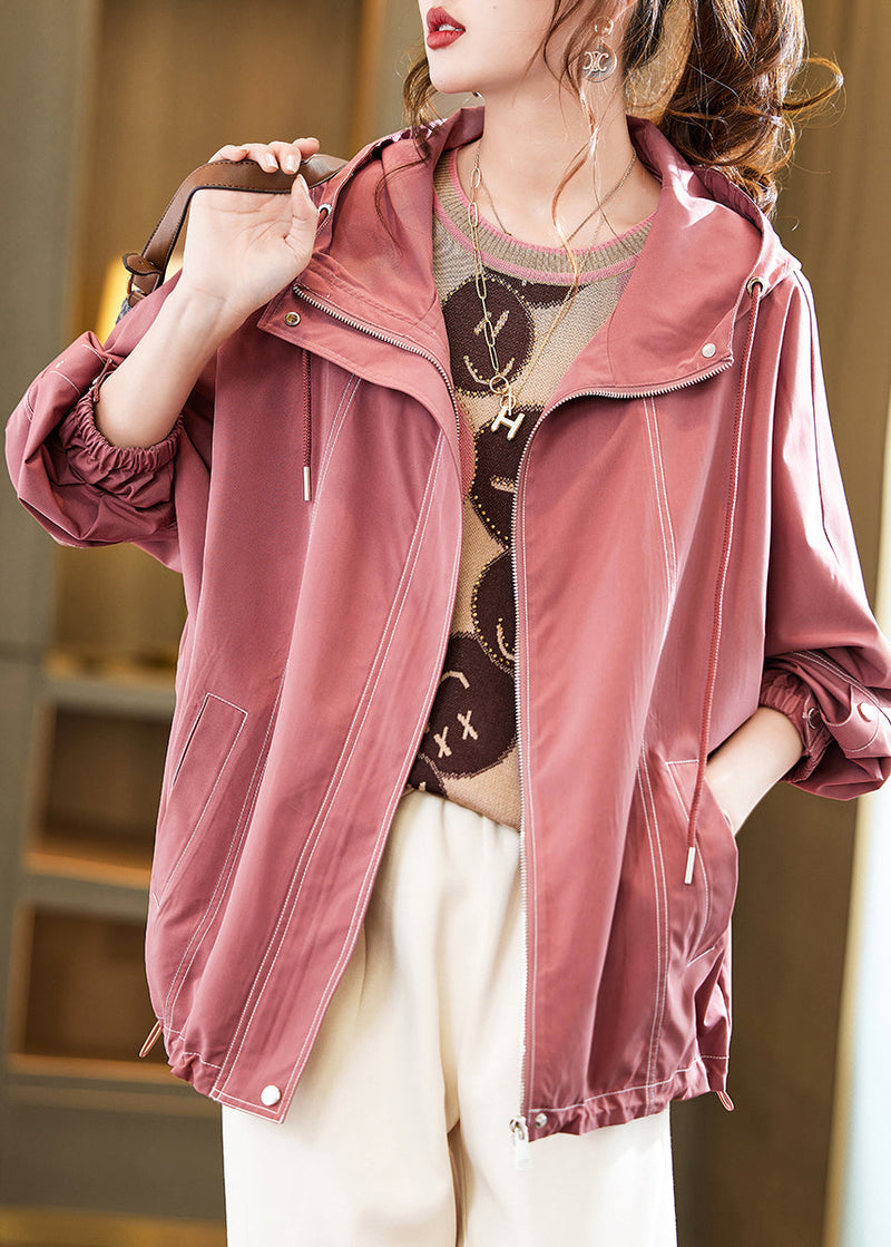 Pink Hooded Oversized Cotton Coat Outwear Fall