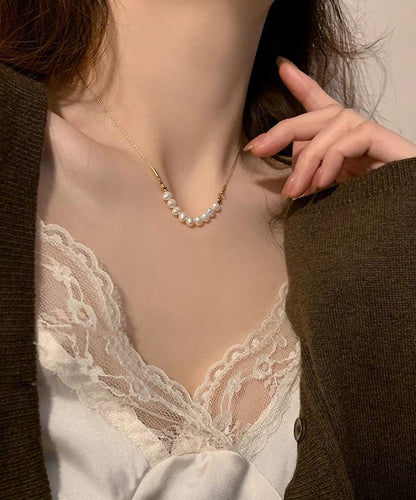 Gold Stainless Steel Pearl Princess Necklace