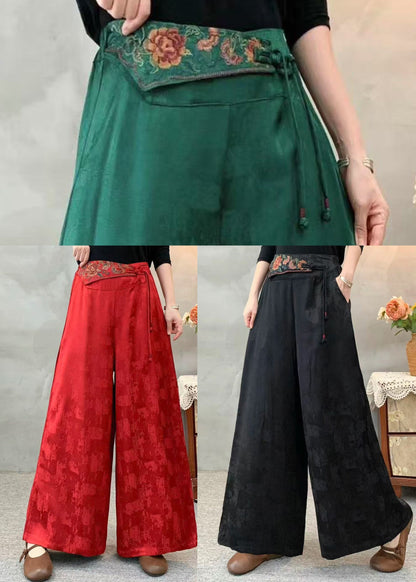 Style Red Embroidered Jacquard Silk Pants Spring