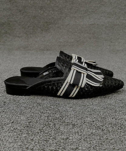 Black Bow Splicing Slide Sandals Pointed Toe