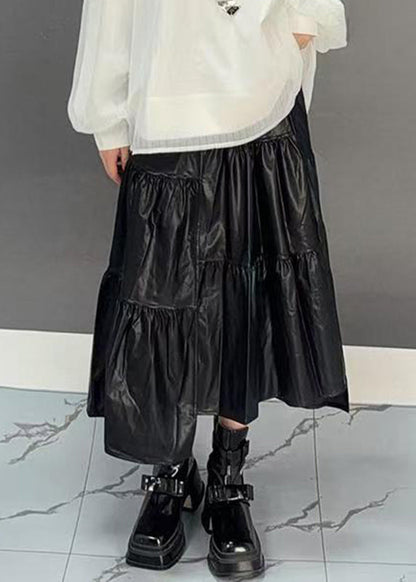 Loose Black Patchwork Elastic Waist a Line Skirts Spring