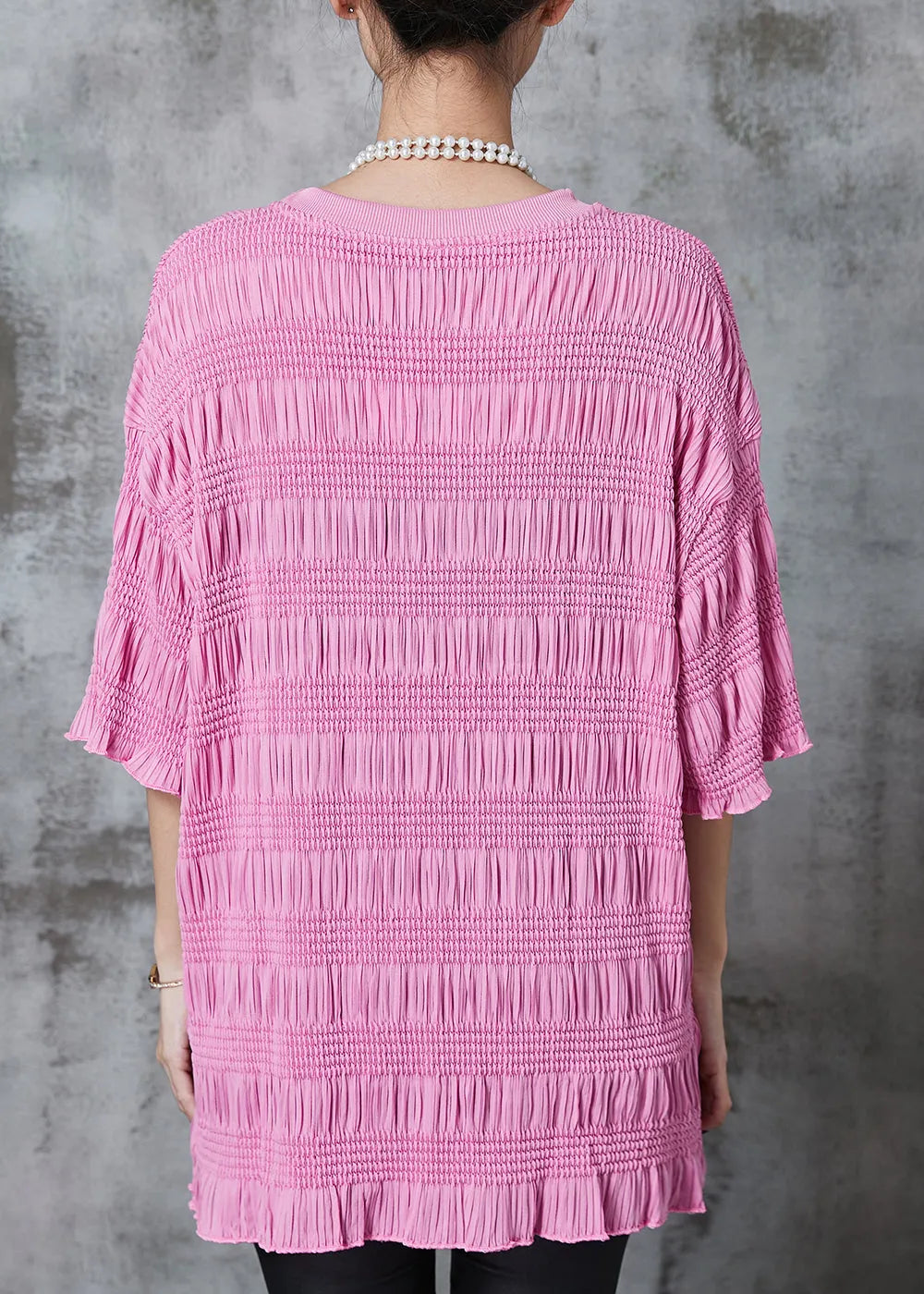 Pink Wrinkled Cotton Tanks Half Sleeve