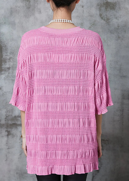 Pink Wrinkled Cotton Tanks Half Sleeve