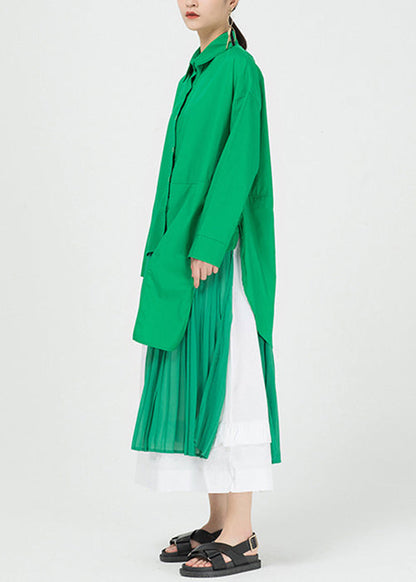 Green Asymmetrical Patchwork Cotton Shirts Dresses Spring