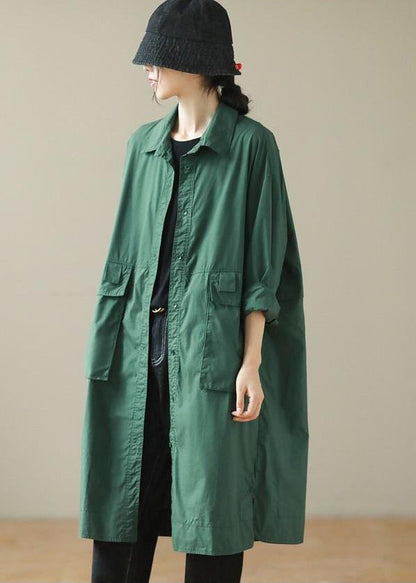 Green Oversized Big Pockets Cotton Coats Spring