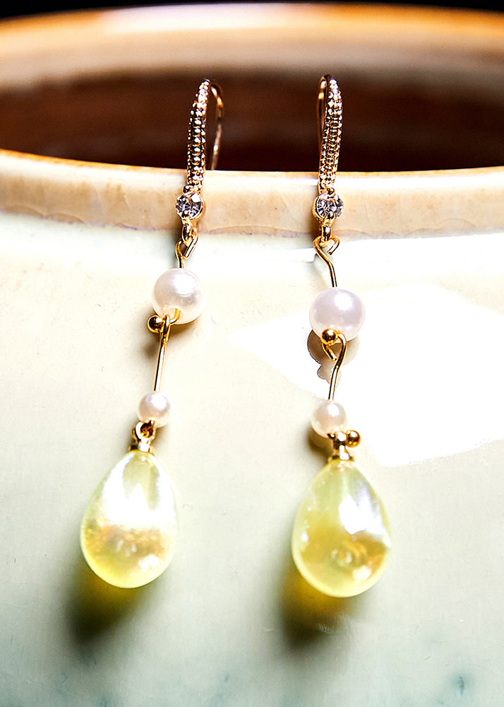 Droplet Shape Jade Pearl Drop Earrings
