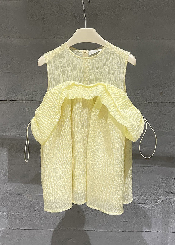 Yellow Drawstring Off the Shoulder Silk Shirt Top Summer