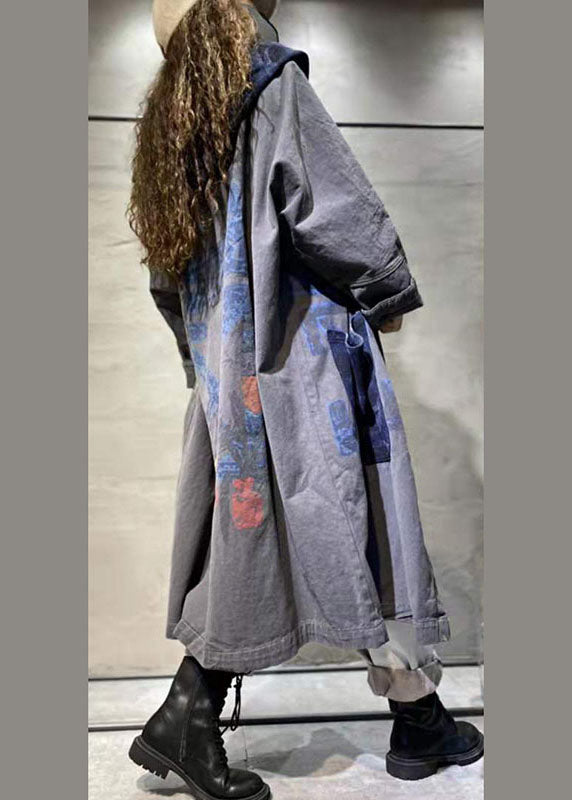 Handmade Orange Pockets Button Fall Denim Long Sleeve Coat
