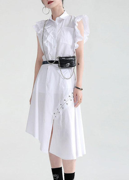 White Asymmetrical Design Pockets Blouse Top