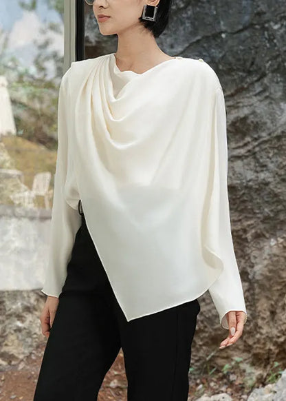 Apricot Asymmetrical Wrinkled Cotton Shirts O-neck