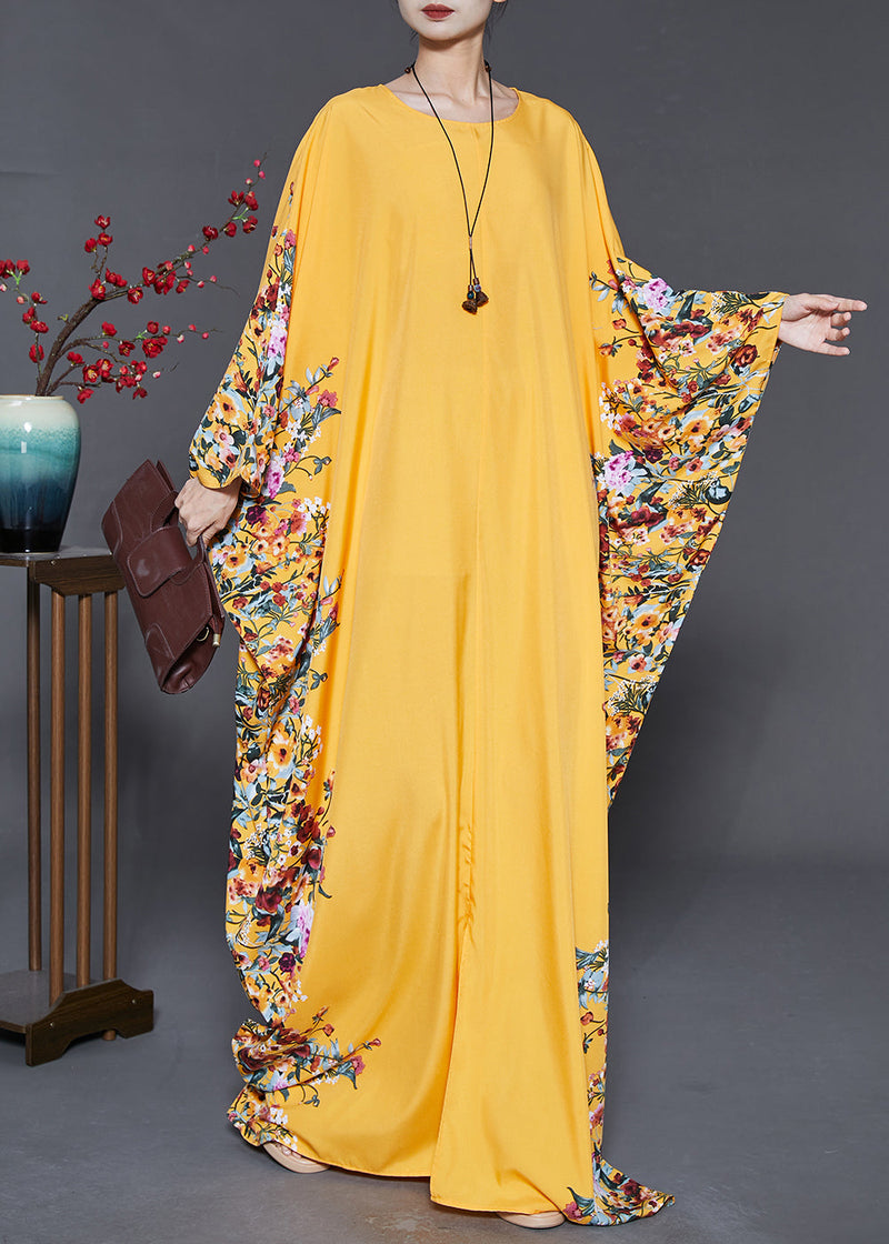 Yellow Oversized Print Chiffon Maxi Dress Summer
