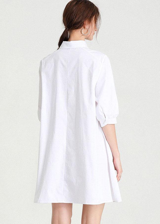 White Bow Summer Cotton Holiday Dress Half Sleeve