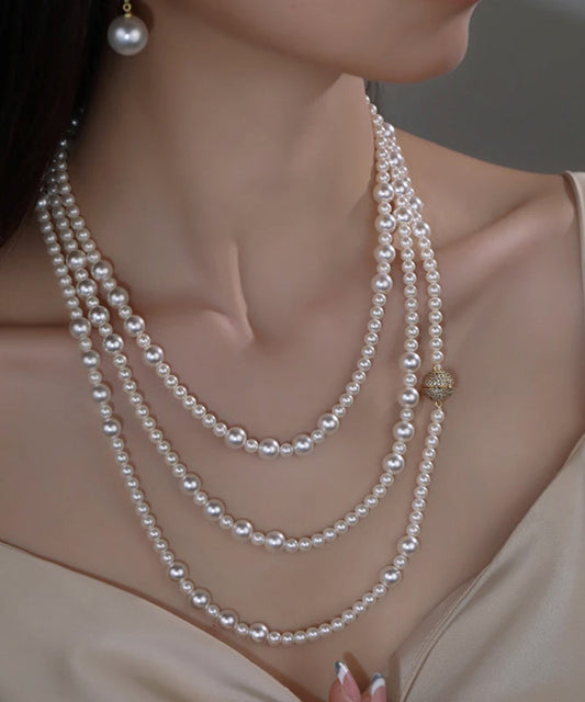 White Multilayer Pearl Graduated Bead Necklace