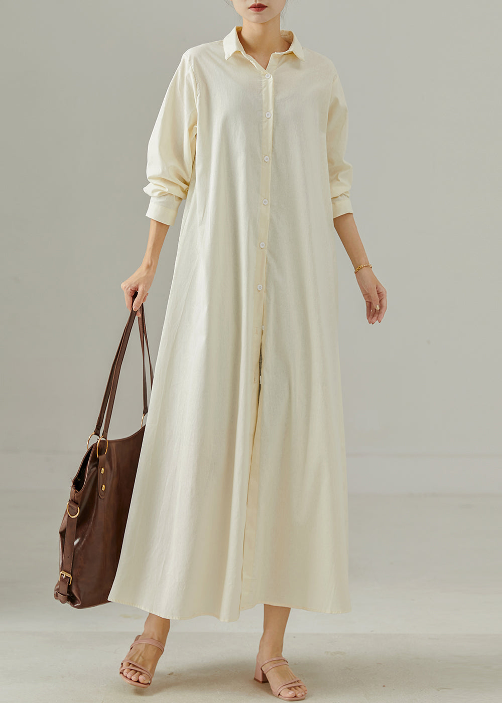Milk White Oversized Cotton Shirt Dresses Spring