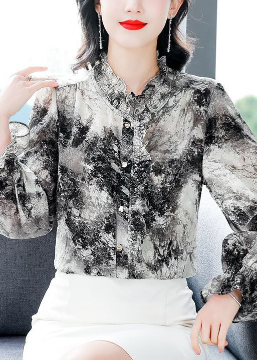 Ruffled Tie Dye Chiffon Shirt Spring