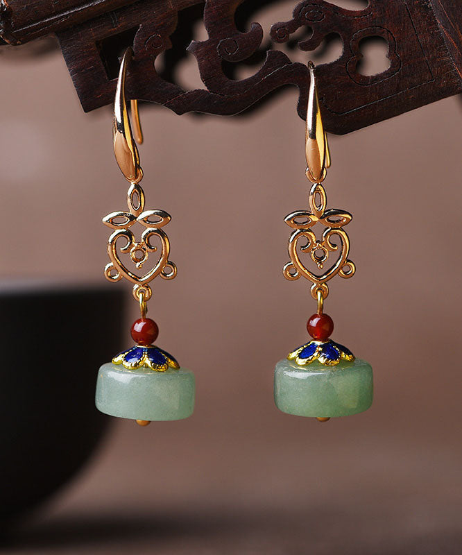 Green Fine Jade Original Design 14k Gold Drop Earrings