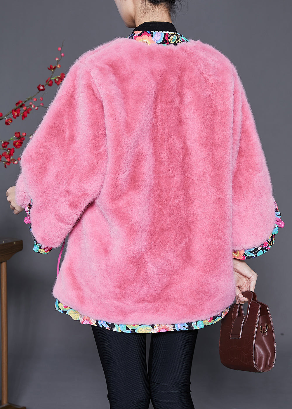 Pink Oversized Patchwork Mink Velvet Jacket Winter