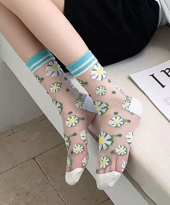 Diy Jacquard Sheer Mesh Mid Calf Socks