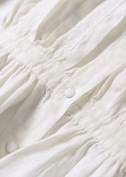 White Wrinkled Patchwork Tops Long Sleeve