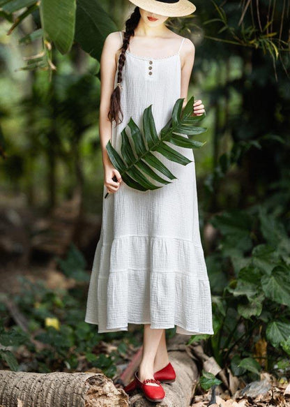 White Summer Patchwork Cotton Maxi Dress
