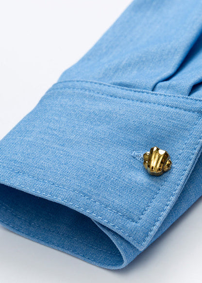 Denim Blue Peter Pan Collar Button Shirt Fall