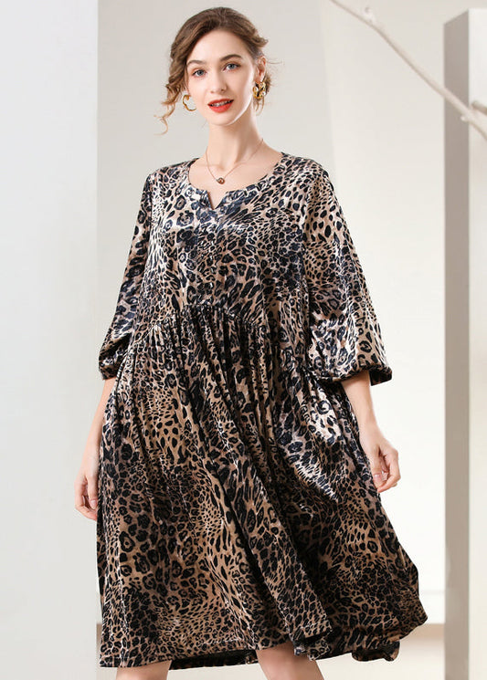 Leopard Print Oversized Silk Velour Holiday Dress Spring