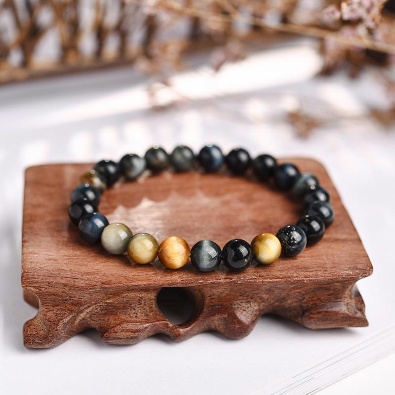 Buddha Stones Anxiety Stress Healing Crystal Tiger Eye Bead Bracelet