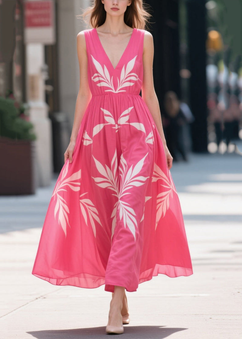 Rose Oversized Print Chiffon Maxi Dress Summer