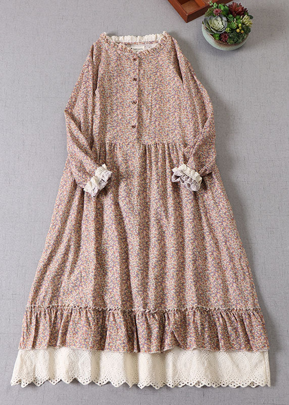 Purple Ruffled Print Cotton Maxi Dress Spring