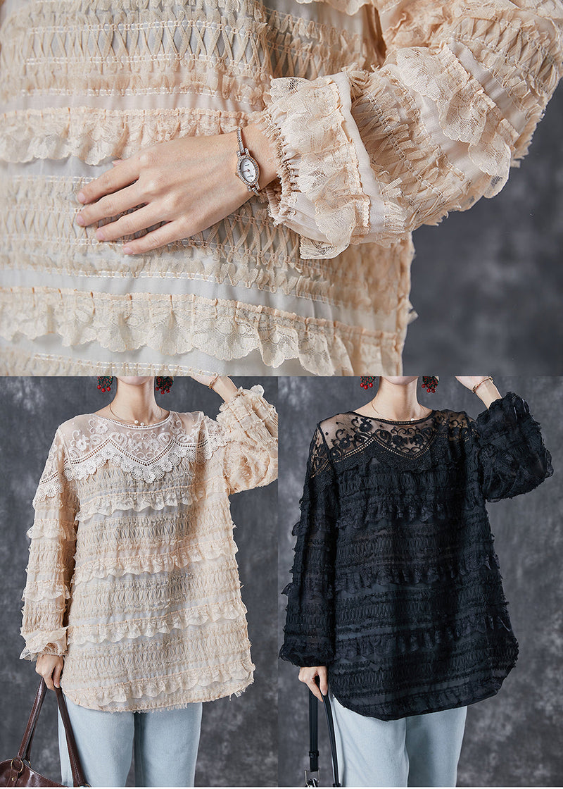 Black Hollow Out Patchwork Lace Top Spring