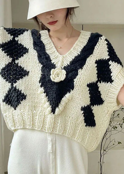 White V Neck Cozy Knit Tank Tops Sleeveless