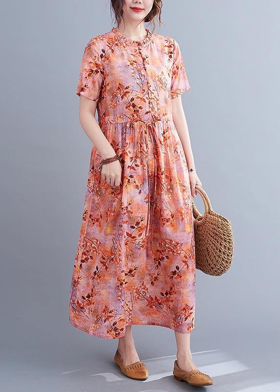 Organic Print Tie Waist Chiffon Ruffled Summer Maxi Dress