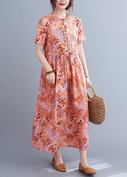 Organic Print Tie Waist Chiffon Ruffled Summer Maxi Dress