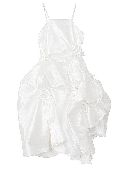 White Bowasymmetrical Summer Spaghetti Strap Dress