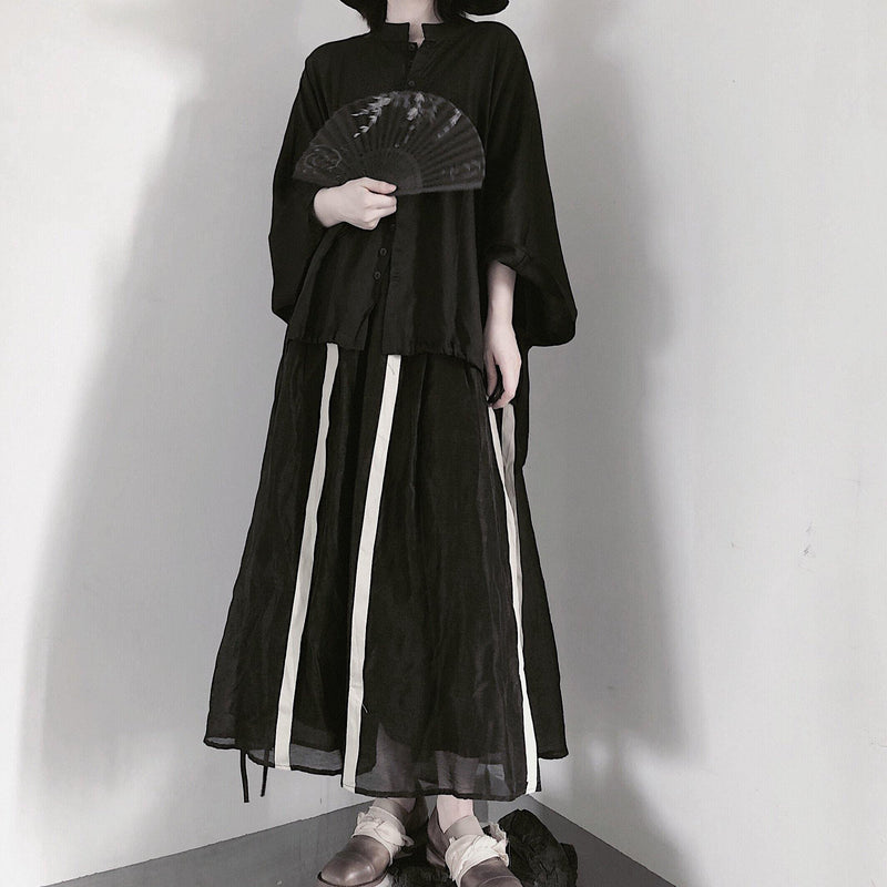 Art Black Clothes for Stand Collar Batwing Sleeve Baggy Shirts