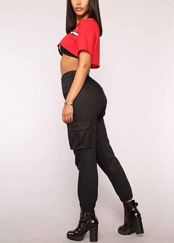 Color High Elastic Waist Harem Pants