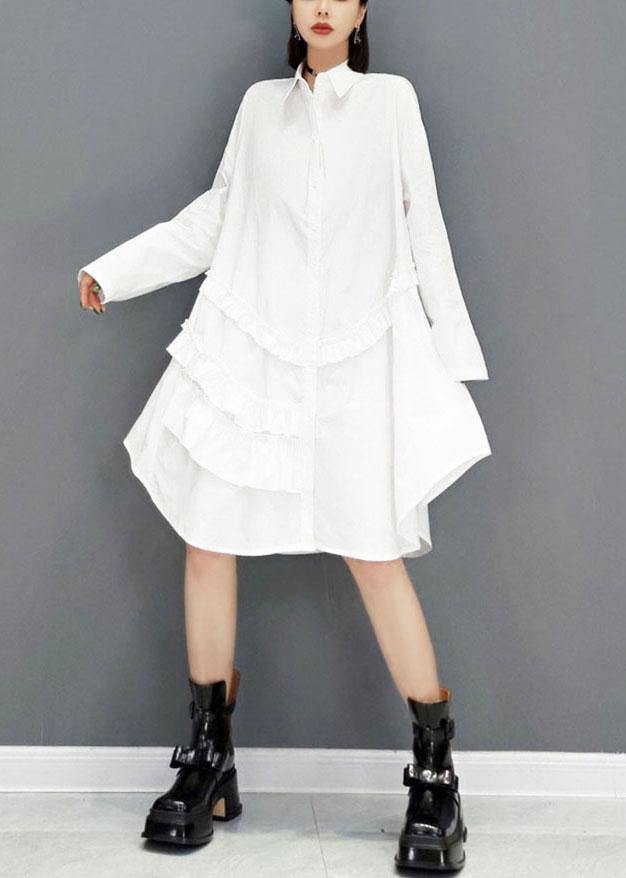 White Peter Pan Collar Button Fall Long Sleeve Dresses