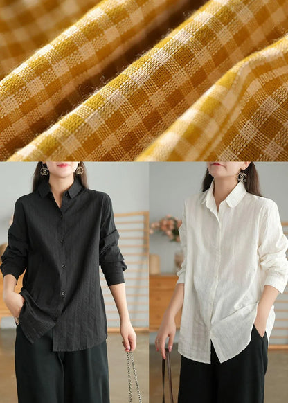 Organic White Peter Pan Collar Button Fall Top Long Sleeve