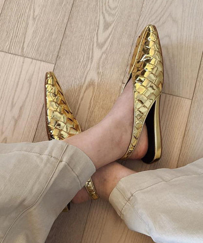 Gold Cowhide Leather Walking Sandals Square Toe