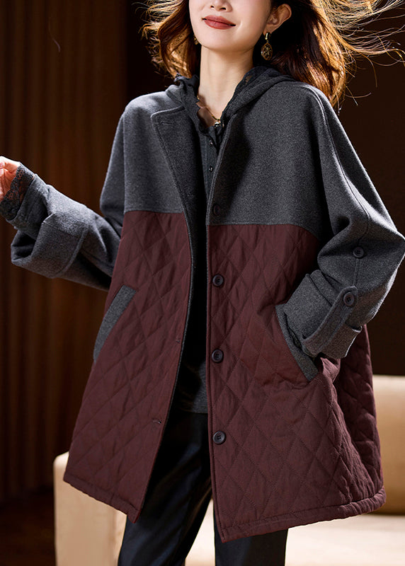 Colorblock Pockets Patchwork Hooded Coats Spring